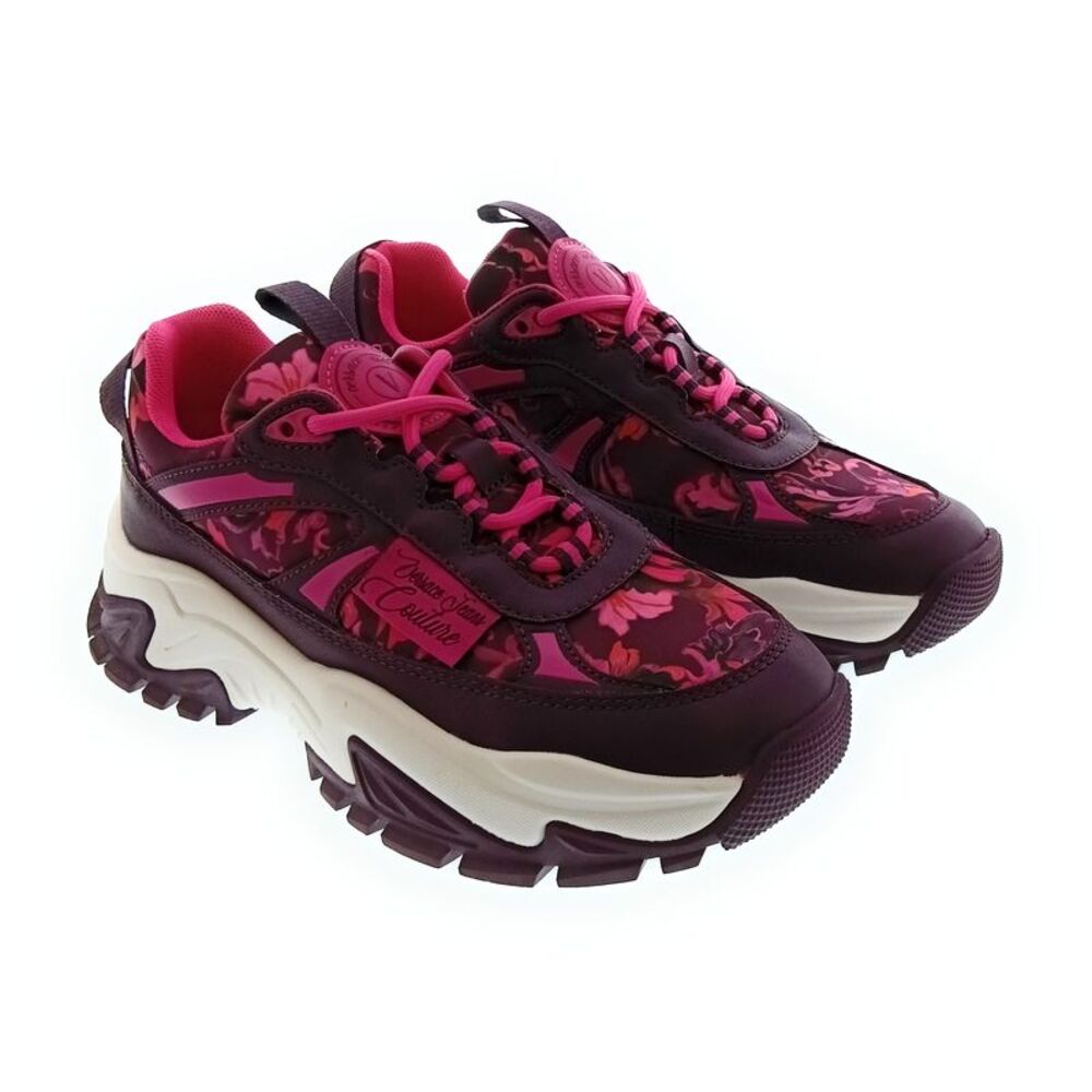 Versace Jeans Couture Women's Burgundy Floral Chunky Lace-Up Sneakers